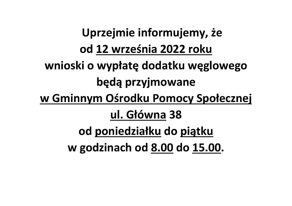 Uwaga! Zmiana miejsca składana wniosku o wypłatę dodatku węglowego - informacja
