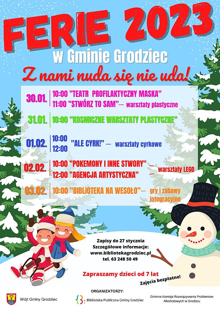 FERIE 2023 w Gminie Grodziec - plakat