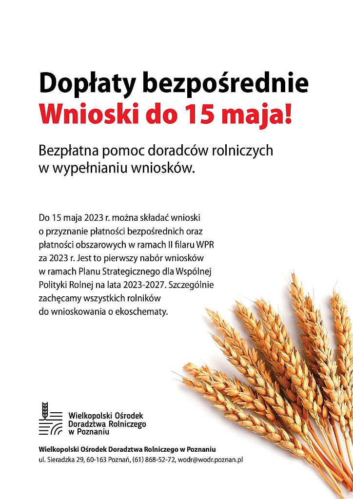 Dopłaty bezpośrednie, wnioski do 15 maja 2023 r. - Plakat informacyjny