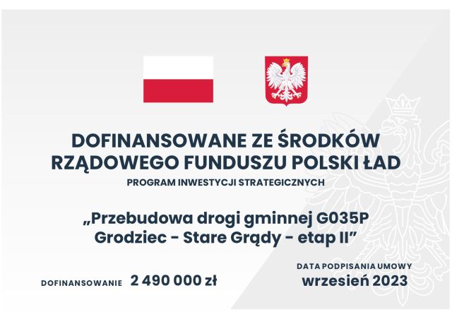 „Przebudowa drogi nr G035P Grodziec-Stare Grądy” – etap 2 - tablica informacyjna