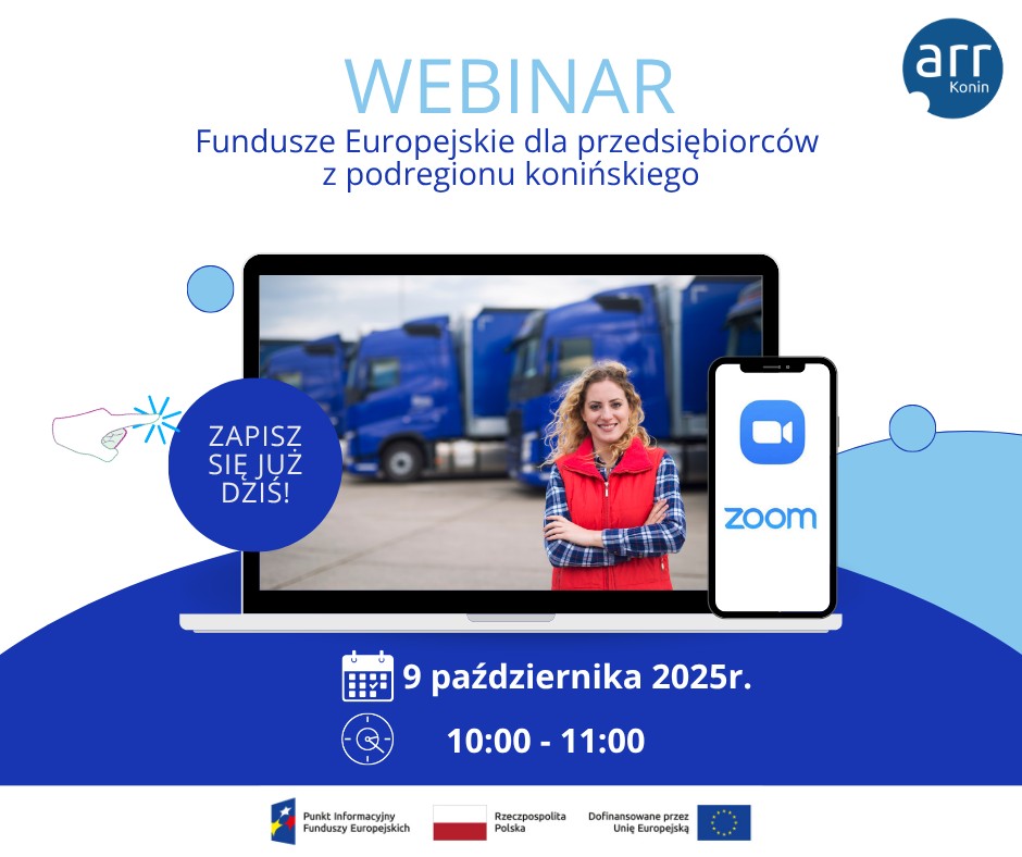Punkt Informacyjny Funduszy Europejskich serdecznie zaprasza na webinarium - plakat
